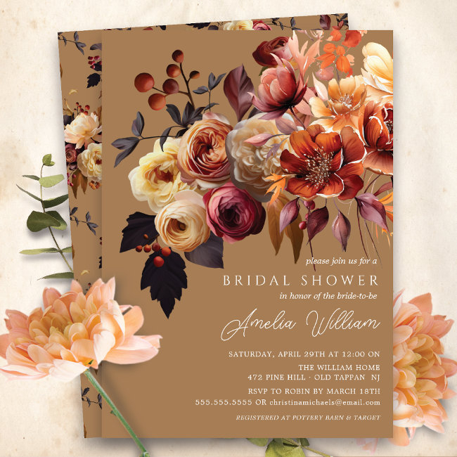 Boho Autumn Floral Bridal Shower Invitation