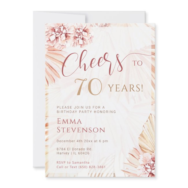Boho Bohemian Cheers 70 Years Ladies 70th Birthday Invitation