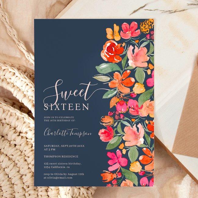 Boho Burnt Orange Earth Tone Floral Chic Sweet 16 Invitation