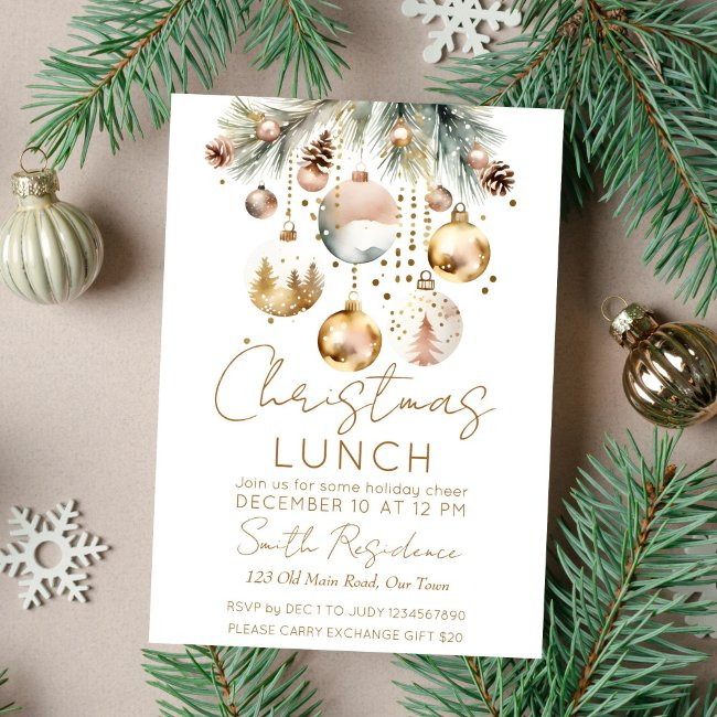 Boho Christmas Lunch Party Snowy Watercolor Invitation