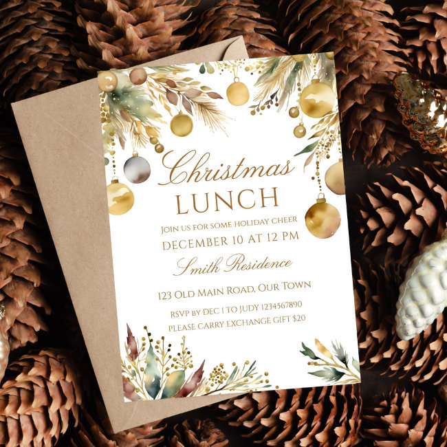 Boho Christmas Lunch Party Watercolor Invitation