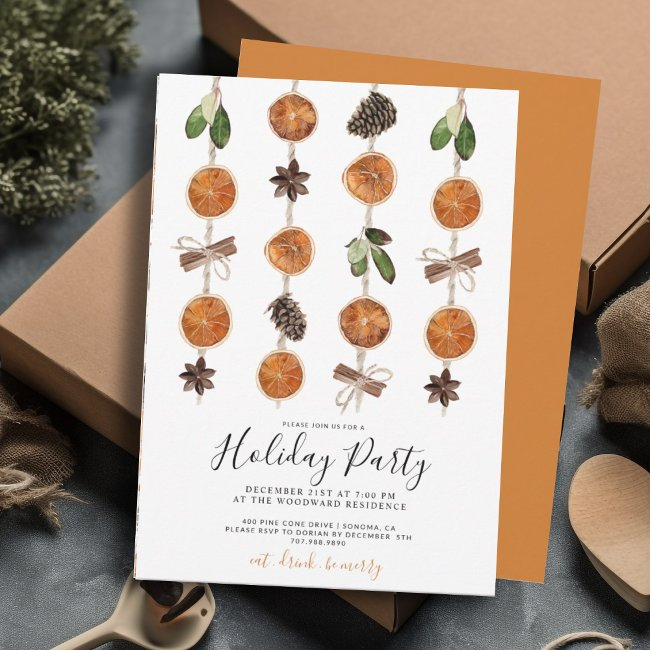 Boho Citrus And Spice Holiday Party Invitation