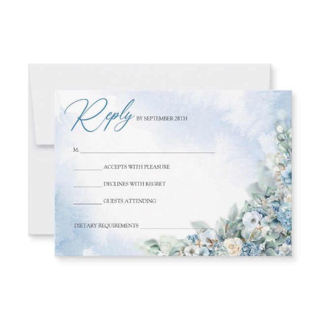 Boho Dusty Blue Hydrangea And White Roses Rsvp Invitations