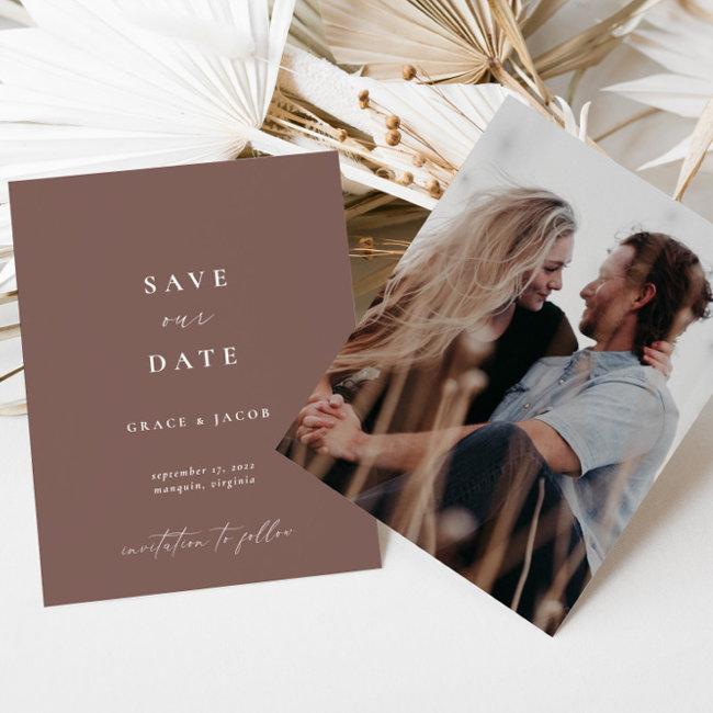 Boho Elegant Earthy Dusty Purple Script Photo Save The Date