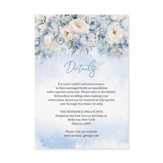 Boho Elegant Winter Dusty Blue And Ivory Flowers Enclosure Invitations