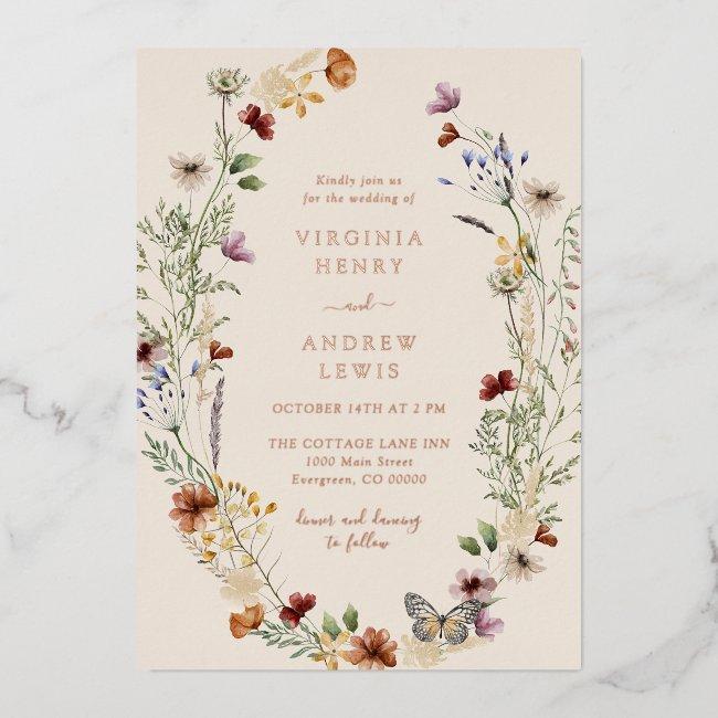 Boho Floral Rose Gold Wedding Foil Invitation