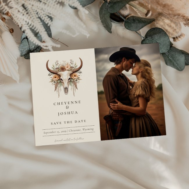 Boho Floral Skull Western Wedding Save The Date Postinvitations