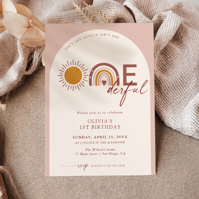 Boho Isn't She Onederful 1st Birthday Arch Invitation