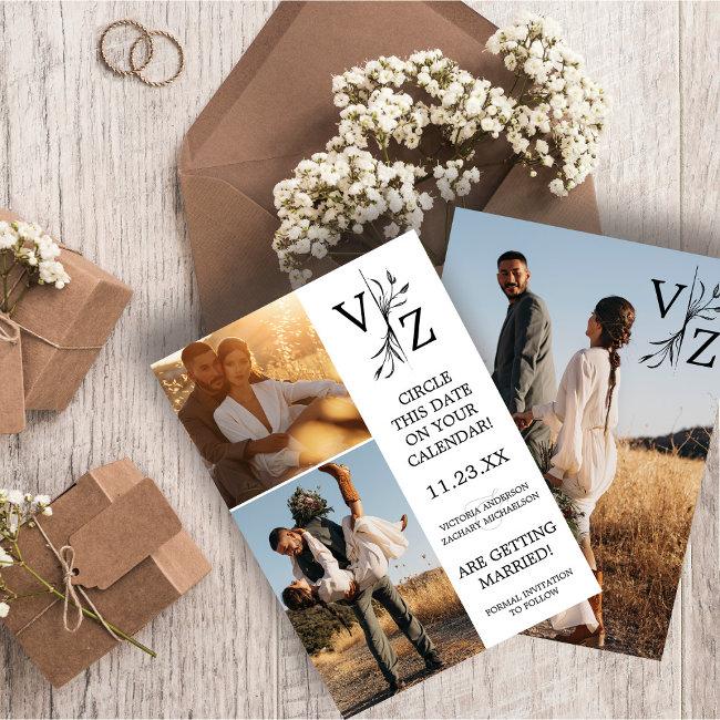 Boho Minimal Leaf Monogram Photo Wedding Save The Date
