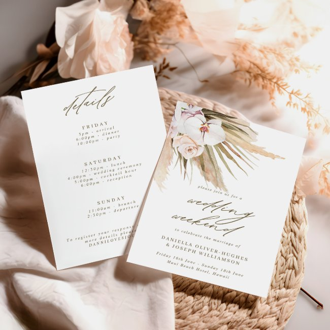 Boho Pampas Grass Wedding Weekend Itinerary Invitation