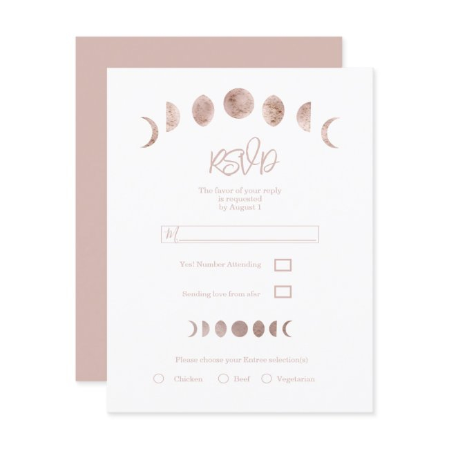 Boho Pink Moon Phases Modern Minimal Wedding Rsvp Invitation