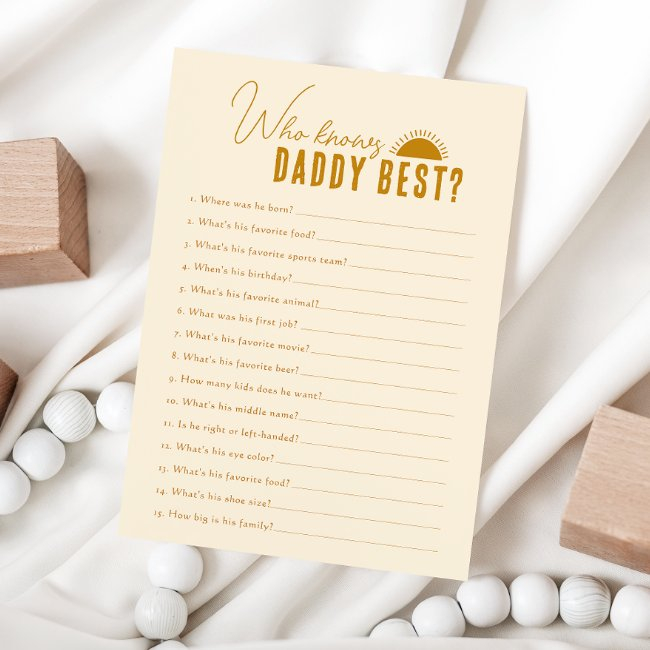Boho Sun Who Knows Daddy Baby Shower Game Invitations