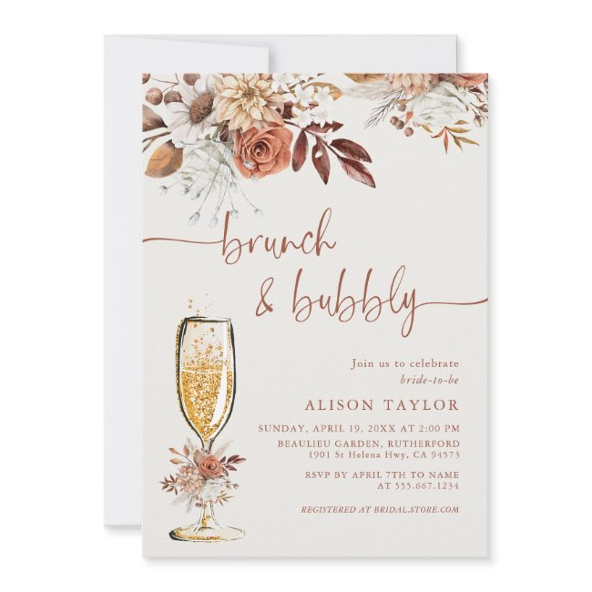 Boho Terracotta Brunch Bubbly Bridal Shower Invitation