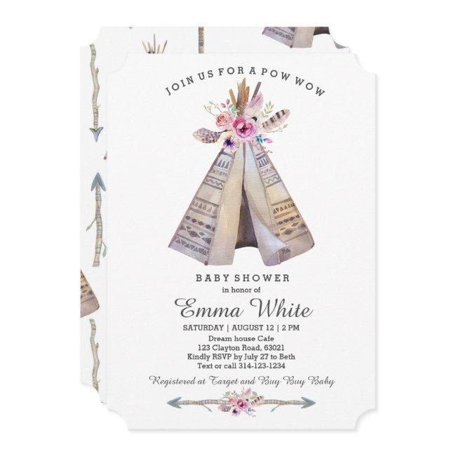 Boho Tribal Teepee Floral Baby Shower Invitation