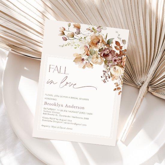 Boho Warm Fall Floral Fall In Love Bridal Shower Invitation