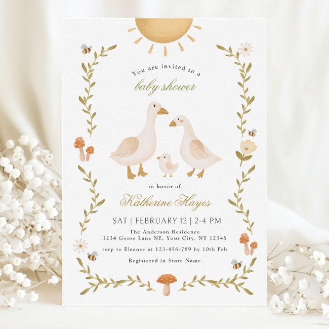 Boho Whimsical Goose Baby Shower Invitation
