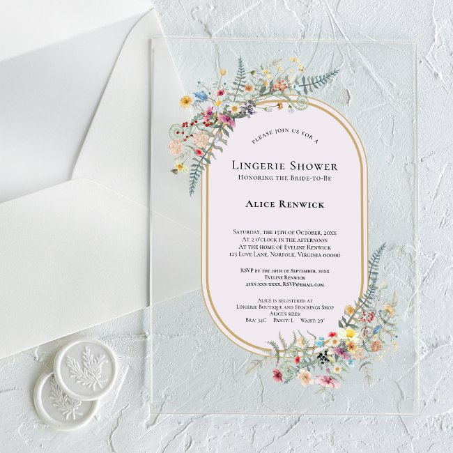 Boho Wildflower Fern Lavender Lingerie Shower Acrylic Invitations
