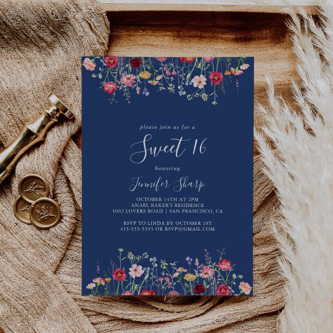 Boho Wildflower Sweet 16 Birthday Party Invitation