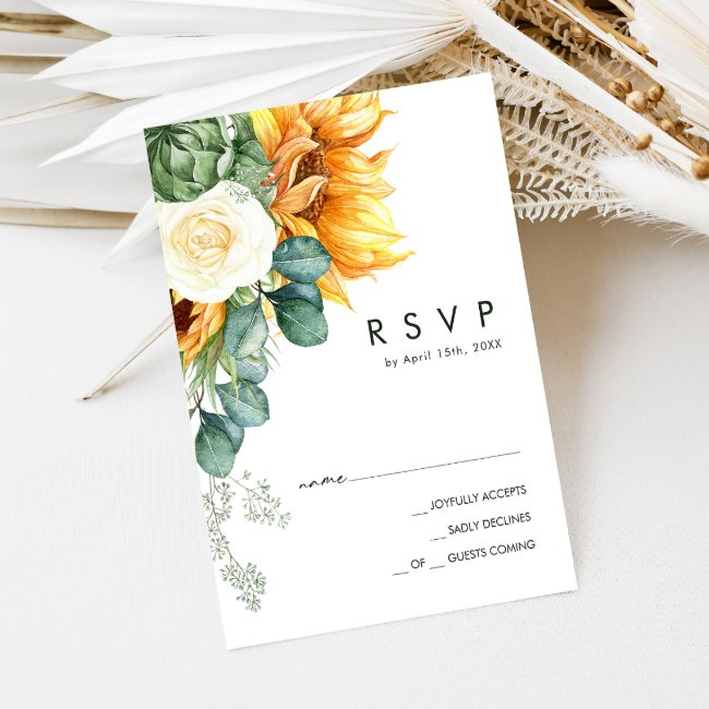 Bold Country Sunflower | Wood Wedding Rsvp Invitations