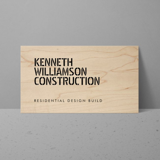 Bold Stenciled Wood Construction Business Invitations