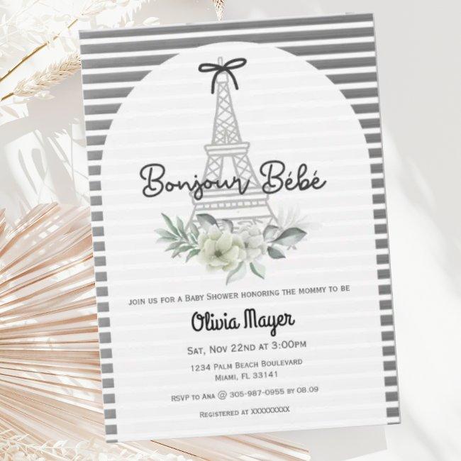 Bonjour Bebe French Paris Elegant Baby Shower Invitation