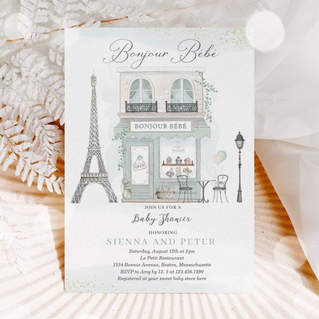 Bonjour Bébé Paris Parisian French Baby Shower Invitation