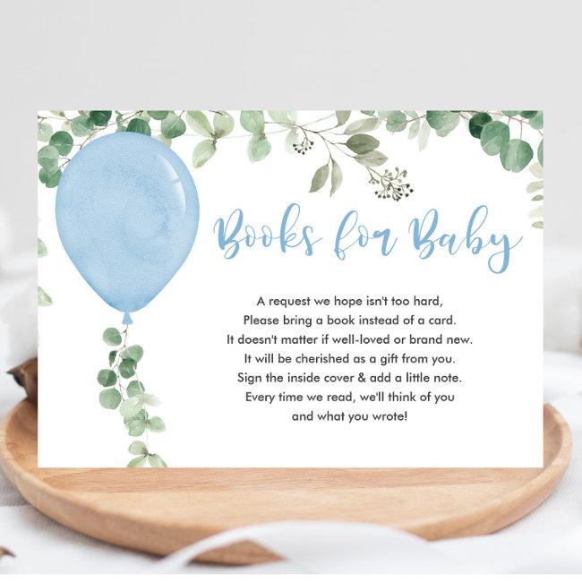 Books For Baby Boy Blue Balloons Eucalyptus Enclosure Invitations