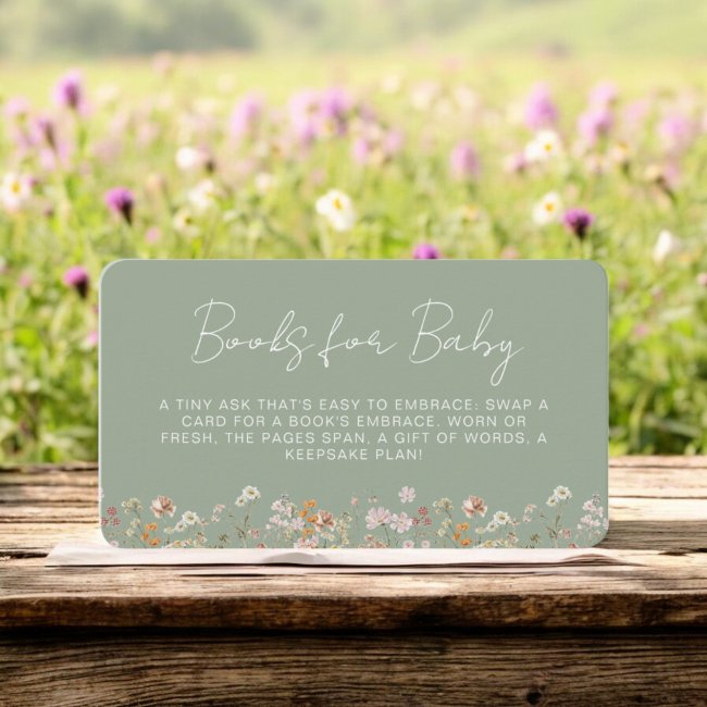 Books For Baby Wildflower Sage Green Baby Shower Enclosure Invitations