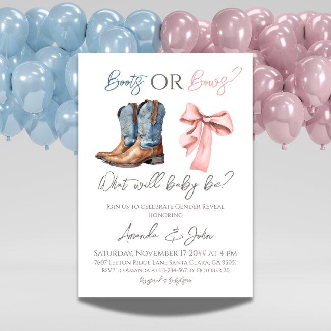 Boots Or Bows Blue Pink Gender Reveal Invitation