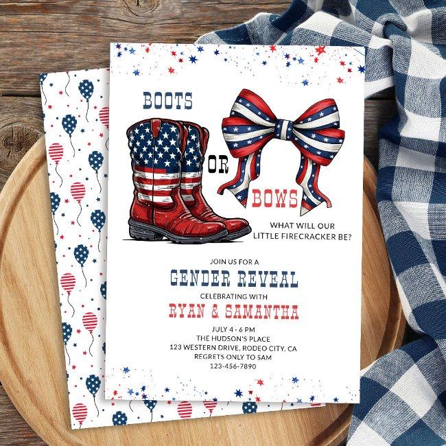 Boots Or Bows Western Red White Blue Gender Reveal Invitation