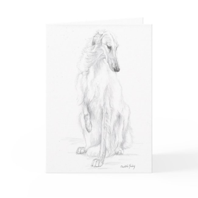 Borzoi Pencil Drawing Dog Art Greeting Invitations