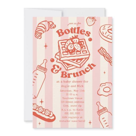Bottles & Brunch Doodle Pink Girl Baby Shower Invitation