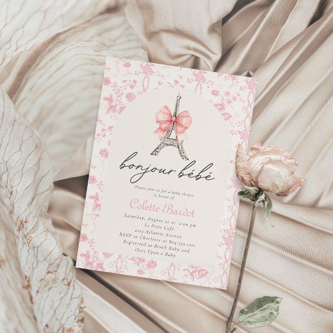 Boujour Bebe Paris French Toile Pink Baby Shower Invitation