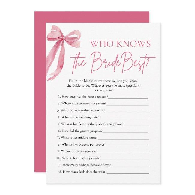 Bow Who Knows The Bride Best Bridal Shower Game Invitation