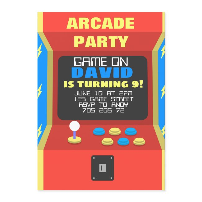Boy Arcade Party Retro Gaming Birthday Invitation