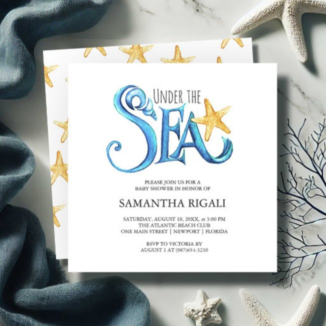 Boy Baby Shower Invitations Watercolor Starfish