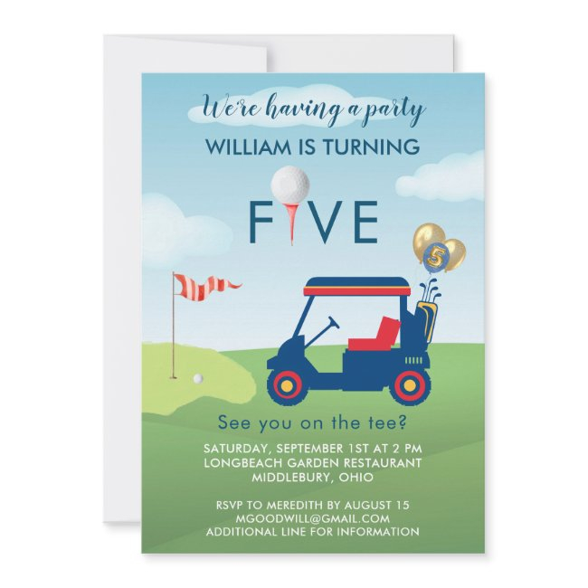 Boy Golf Theme 5th Birthday Party Invitation