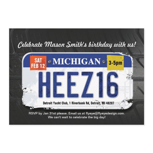 Boy's 16th Birthday Michigan License Invitation