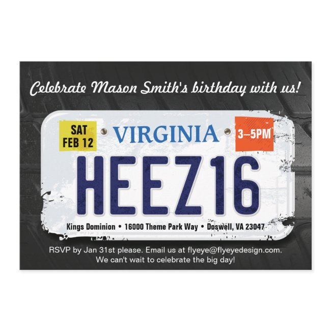 Boy's 16th Birthday Virginia License Invitation