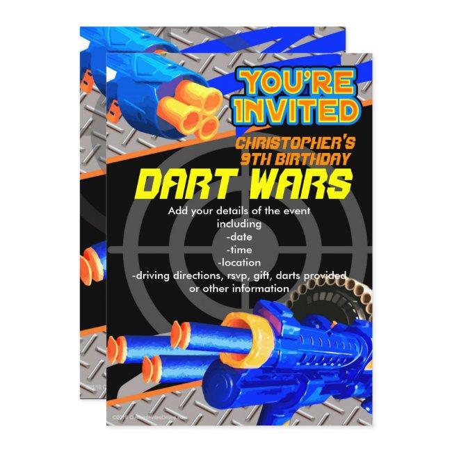 Boys Birthday Party Invitation Dart Wars