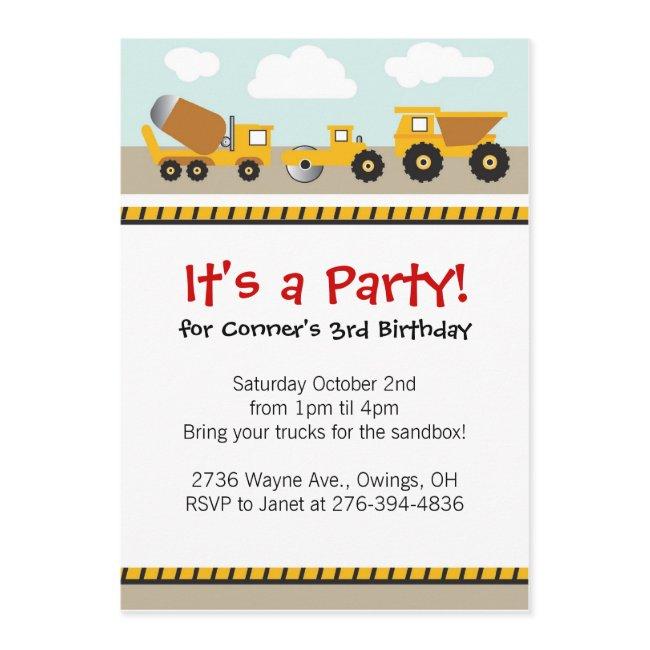 Boys Contruction Trucks Invitation