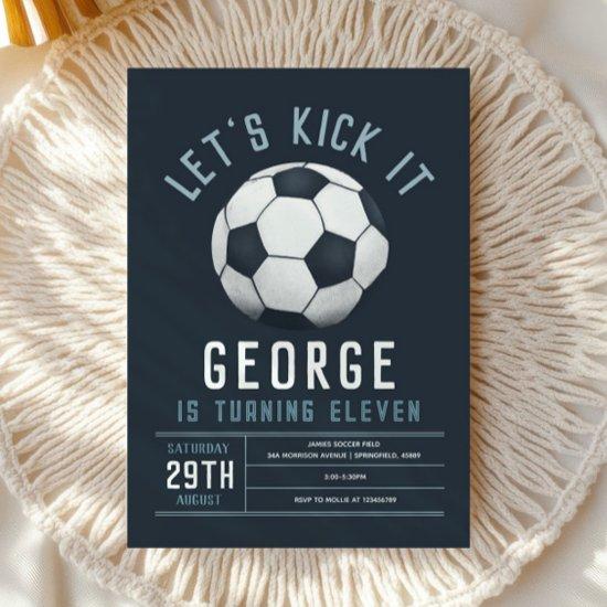 Boys Modern Blue Soccer Kids Birthday Invitation