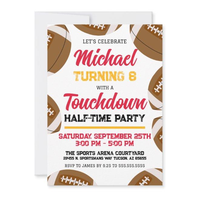 Boys Red And Gold Football Team Birthday Party Invitation