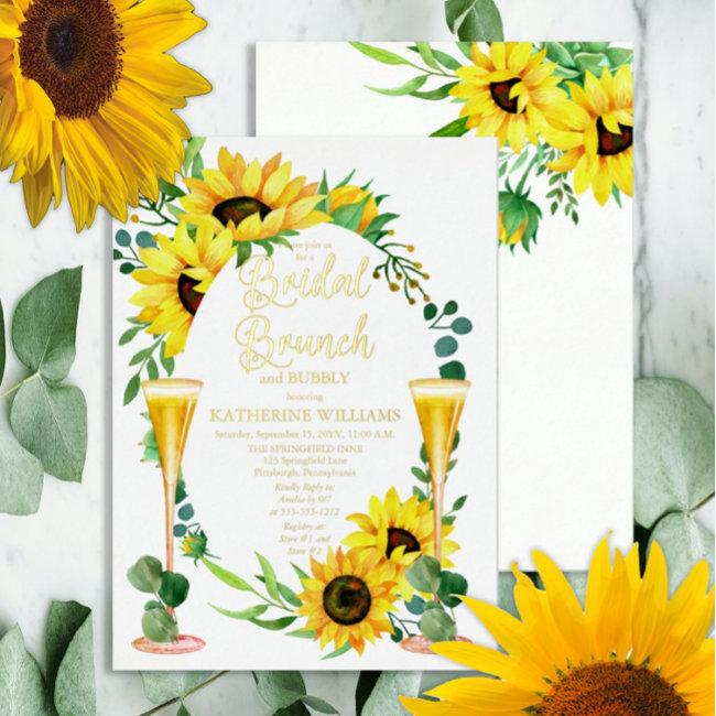 Bridal Brunch Sunflowers | Eucalyptus Floral Frame Foil Invitation