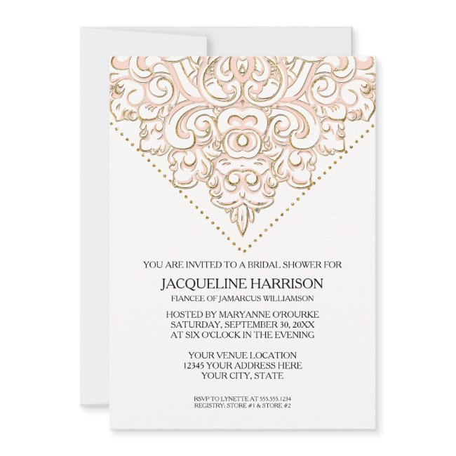 Bridal Shower Beautiful Lace Look Damask Wedding Invitation