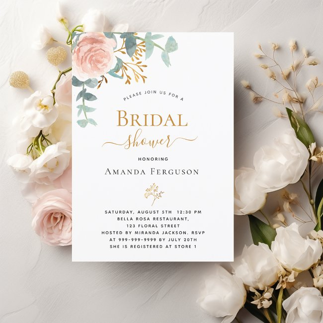 Bridal Shower Floral Rose Gold Eucalyptus Greenery Invitation