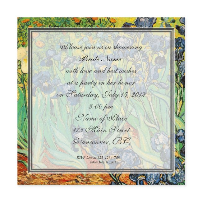 Bridal Shower Invitation, Vincent Van Gogh,irises Invitation
