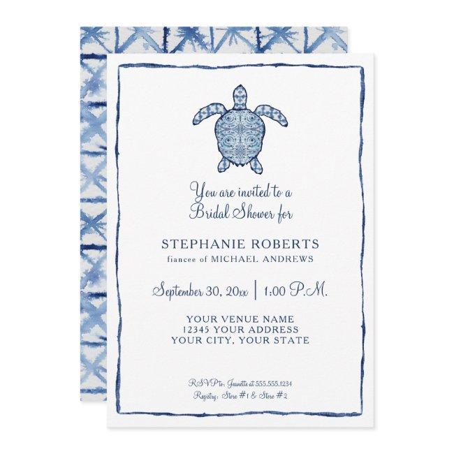 Bridal Shower Shibori Sea Turtle Ocean Beach Shore Invitation