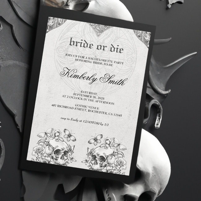 Bride Or Die Gothic Bachelorette Party Invitation