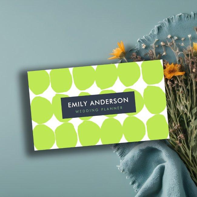 Bright Retro Big Hand Drawn Lime Green Polka Dots Business Invitations